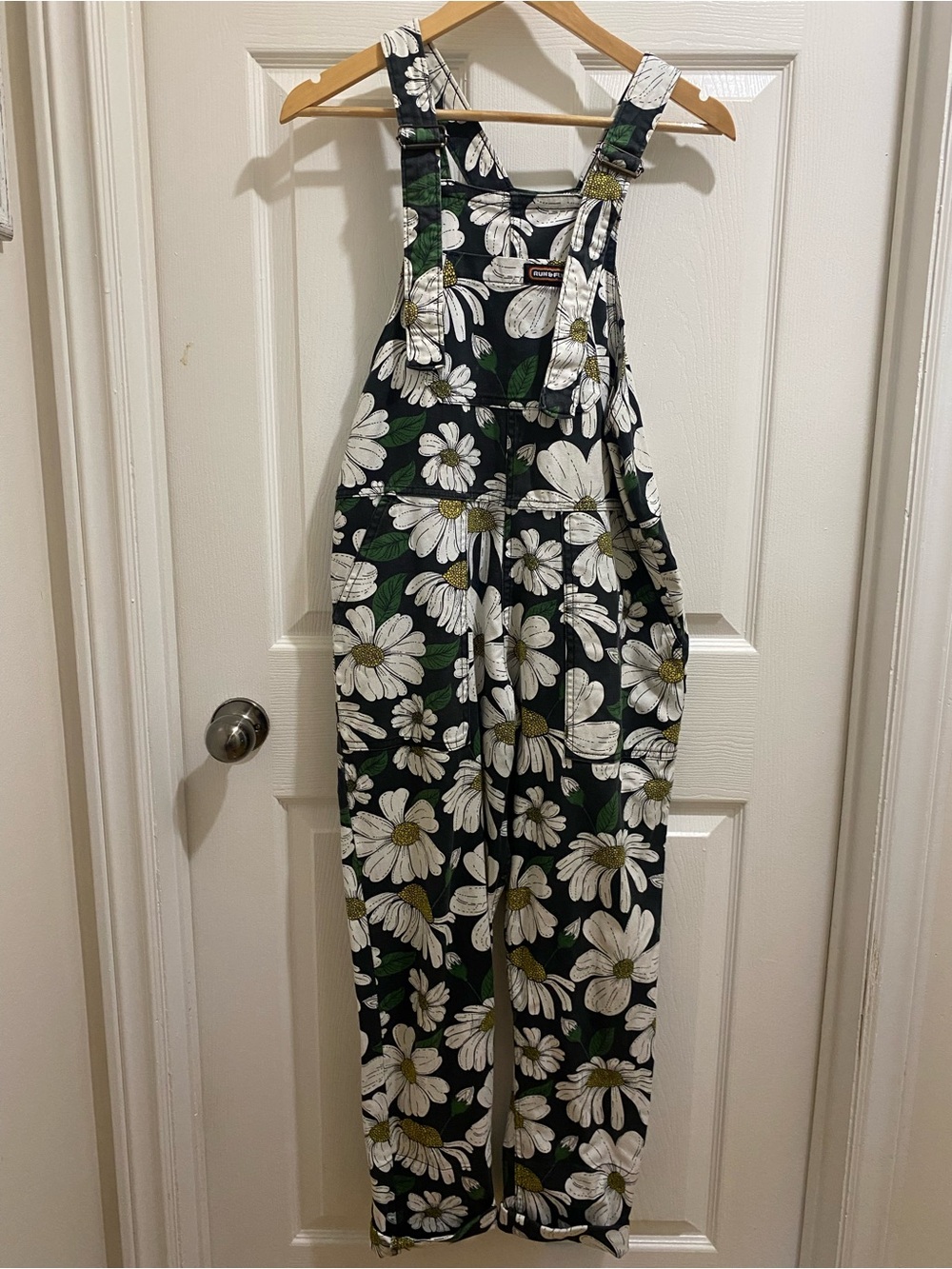 Daisy Print Overalls Jumpsuit - Black & White